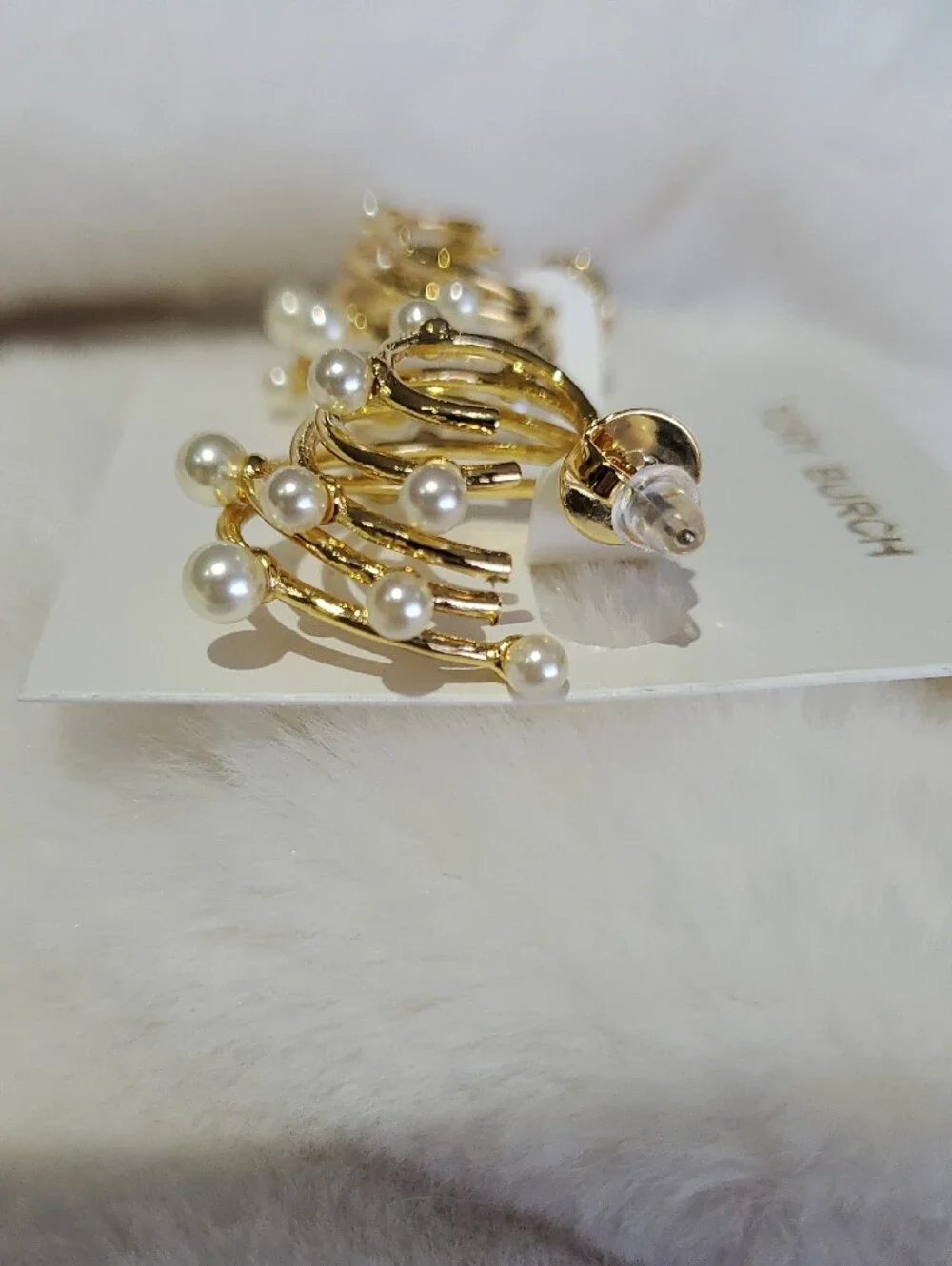 Tory Burch Gold Plated Multi Hoop Earrings with Immitatin Pearl Accents Girlie